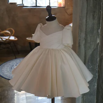 2021 Baltos Spalvos Vaikiška Suknelė Pirmojo Gimtadienio Drabužius Baby Girl Little Princess Šalis, Krikšto Suknelės Purus Kūdikiams, Vaikams, Kamuolys Suknelė