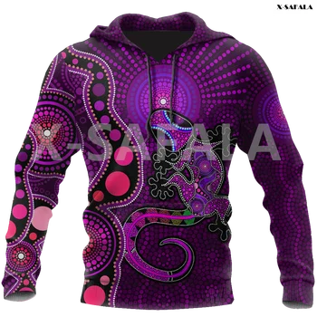 Aboriginal_Australia_Indigenous_purple_the_lizard 3D Atspausdintas Hoodie Vyras Moteris Harajuku Outwear Užtrauktukas Puloveris Palaidinukė Atsitiktinis