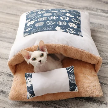 Žiemos Šiltas šunelis Urvas Lova Soft Vilnos Plaunamas Nuimamas Kačių Šuniuką Japonų Stiliaus miegmaišį Pagalvėlė Namas