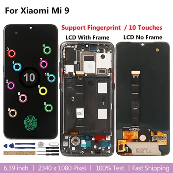 Amoled Ekranas Xiaomi Mi 9 LCD Paramos pirštų Atspaudų Biometriniai 10 Paliečia Ekrano Pakeitimas Mi9 Pasaulio M1902F1G 6.39 Colių