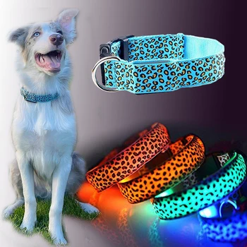 Šunų Antkaklis Leopard Stiliaus LED Šviesos Reguliuojamas Švyti Apykaklės Ekrano Padėtis Saugos Šunis, Kai Keliaujate Naktį
