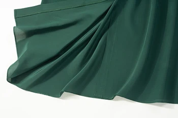 Moterų Mulberry Šilkas ilgomis Rankovėmis Ilgi Marškinėliai-Suknelė žalios spalvos, su diržu JN042