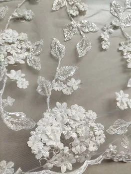 Naujas mados vestuvių,3D blizgančiais gėlių nėrinių audinys,off white duobute vestuvių suknelė nėrinių audinio 52