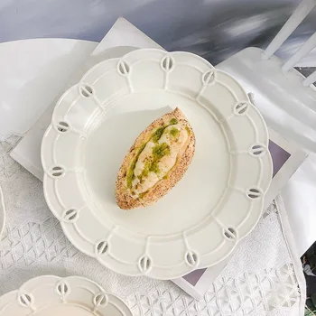 Prancūzų Stiliaus Vintage White Užkandis Plokštės, Keraminės Iškilumo Desertas Duona Padėklai Tortas Patiekalų Nuotakos Dušas Vestuves Tablewares