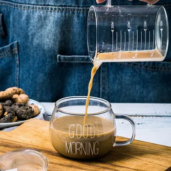 Karščiui atsparaus Stiklo Taurės Laiškas Išspausdintas Pusryčių Puodelis Su Rankena Alaus Espresso Kavos Puodelio Skaidrus Namų Puodeliai Drinkware