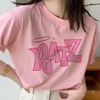 Kawaii Pelės RATZ Laišką, Print T-shirts Harajuku Gatvės Merginos Tees trumpomis Rankovėmis Viršūnes Moterų Prarasti Trumpas Rankovės Negabaritinių T Shirts