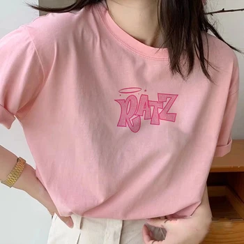 Kawaii Pelės RATZ Laišką, Print T-shirts Harajuku Gatvės Merginos Tees trumpomis Rankovėmis Viršūnes Moterų Prarasti Trumpas Rankovės Negabaritinių T Shirts