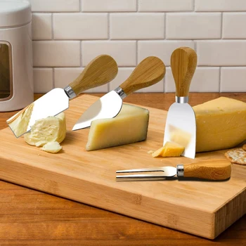 4 Gabalus Nustatyti Sūrio Peiliai su Bambuko Medienos Rankena Nerūdijančio Plieno Sūris Slicer Sūris Cutter (Bambuko Rankenėle)-ABUX