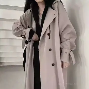 Moteris Švarkelis, Kailis Juoda Retro Britų Stiliaus Pavasario Vidutinio Ilgio Korėjos Preppy Stilius 2021 Mados Prarasti Moterų Negabaritinių Kailis