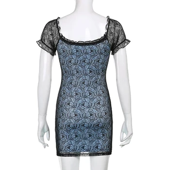 SUCHCUTE Gotikos Ruched Raišteliu Mini Suknelė Moterims Streetwear y2k Estetinės Nėrinių Kratinys Suknelės 2021 Gotikos Vasaros Suknelė