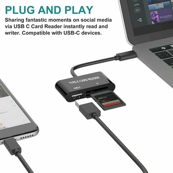 3 1. C Tipo Kortelių Skaitytuvą, USB, C į USB 2.0 Micro-SD TF Atminties Kortelių Skaitytuvas OTG Hub Adapteris Keitiklis skirtas 