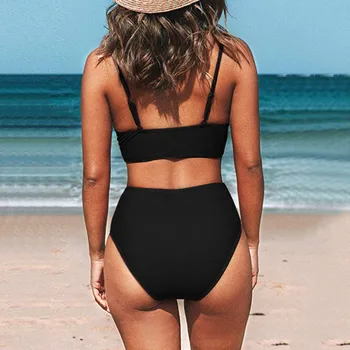 Seksuali vientisa Spalva maudymosi Kostiumėliai Maudymosi Kostiumas Naujas 2020 Moterų Aukšto Juosmens V-kaklo Bikini maudymosi kostiumėlį Šalies Paplūdimys Ponios Didelio Dydžio
