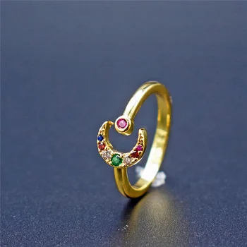 Romantiška Žiedai Moterims Romantiška Crescent Moon Cirkonis Šviesiai Geltonos Aukso Spalvos Vestuvių Piršto Žiedą Dovanų Bižuterijos