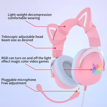 Originalios Dovanų Dėžutės Cute Kačių Ausų Gamer Headset Stereo Bass Mielas RGB Mergina laisvų Rankų įranga Su Nepriklausomų Mic Nešiojamas PS4 PS5 Xbox vienas