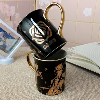 Anime Cartoon Keramikos Kavos Puodelio Unisex Genshin Poveikio Žaidimas Zhong Li Įdegio Įdegio Puodelis Puodelis Su dangteliu ir Šaukštu Office Taurė