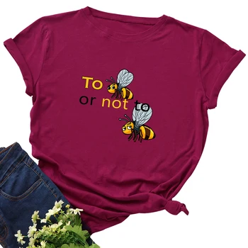 Moterys T-shirt Grafikos Tees Medvilnės T Marškinėliai Topai Streetwear Negabaritinių Drabužius trumpomis Rankovėmis Bitės Spausdinti Juokingi Marškinėliai
