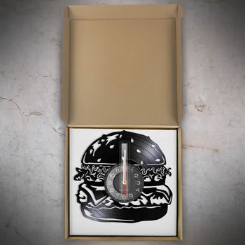 Mėsainiai Sieniniai Laikrodžiai Virtuvės Namų Dekoro Vinilo Įrašą Greito Maisto Šviesos Silent Reloj Sumalti Modernaus Dizaino Led Lempos