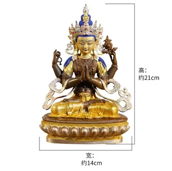 Kokybiškas Paauksavimas Budos statula Azijos Nepalas Tibeto šventykla palaiminti saugus healty sėkmės Keturios rankos Avalokitešvara GUANYIN buda