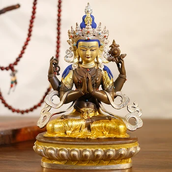 Kokybiškas Paauksavimas Budos statula Azijos Nepalas Tibeto šventykla palaiminti saugus healty sėkmės Keturios rankos Avalokitešvara GUANYIN buda