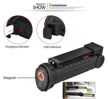 40000LM Nešiojamų COB Led Žibintuvėlis Magnetinio USB Įkrovimo Darbą Šviesos įmontuota Baterija Daugiafunkcį Lankstymo Žibintuvėlį, Fakelą