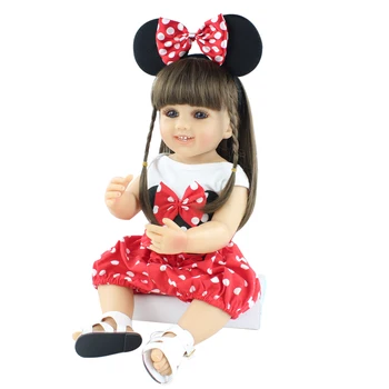 55cm Full Silikono Reborn Baby Doll Girl Ilgi Plaukai Princesė Bamblys Bebe Boneca Vaikas, Gimtadienio Dovana Žaisti Namus, puošniai Apsirengti Žaislas