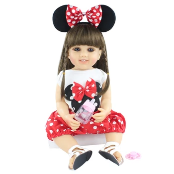 55cm Full Silikono Reborn Baby Doll Girl Ilgi Plaukai Princesė Bamblys Bebe Boneca Vaikas, Gimtadienio Dovana Žaisti Namus, puošniai Apsirengti Žaislas