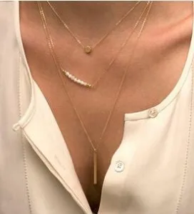 2019 Karšto pardavimo moterų mados 3-sluoksnis, grandines žodis karoliai karoliukai ilgai juostelės imituojamas perlų pakabukas papuošalai, aukso spalvos grandinių