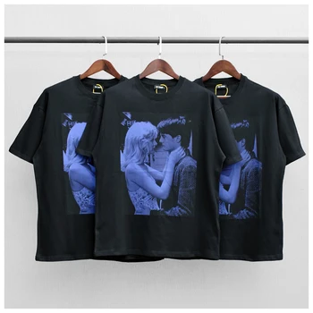 Europos street punk stiliaus RAF SIMONS 1:1 aukštos kokybės medvilnės, trumpomis rankovėmis vyriški charakterio atspausdintas T-shirt moterų viršų