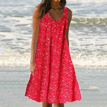 Vasaros Atsitiktinis Suknelė Moterims Gėlių Spausdinti Rankovių Suknelės Dydžio Prarasti Paplūdimys Suknelės Boho Stiliaus