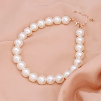 Elegantiška Baltos spalvos Imitacija, Perlų Choker Karoliai Didelis Apvalus Perlas Clavicle Grandinės Vestuvių Karoliai Moterų Žavesio bižuterijos