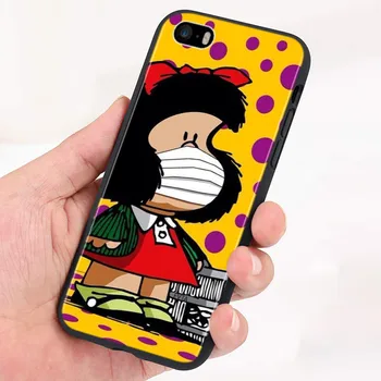 Animacinių filmų Mergina Mafalda Silikoninis Dangtelis Apple IPhone 12 Mini Pro 11 XS MAX XR X 8 7 6S 6 Plius 5S SE Telefono dėklas