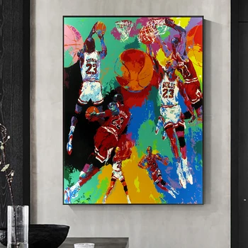 Grafiti Meno Krepšinio Žvaigždė Plakatas Michael Jordan Sienos Nuotraukas Driblingas Drobės Tapybos HD Spalvinga Spausdinti Namų Kambario Dekoro