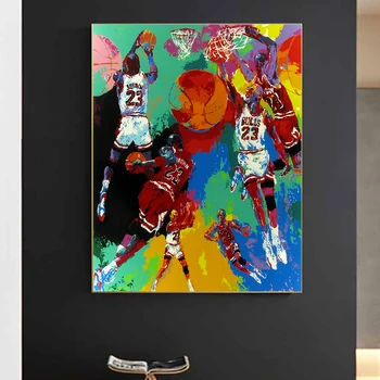 Grafiti Meno Krepšinio Žvaigždė Plakatas Michael Jordan Sienos Nuotraukas Driblingas Drobės Tapybos HD Spalvinga Spausdinti Namų Kambario Dekoro
