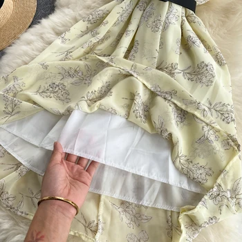 2021 m. Vasarą Moterys Šifono Spausdinti Suknelė Mados O-kaklo, Rankovių Gėlių Trumpą Suknelę Moteris Seksuali Šalies Paplūdimio Mini Suknelė su Diržu