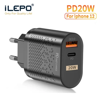 ILEPO PD 20W USB C Įkroviklis Greitai Įkrauti 3.0 QC4.0 PD 3.0 PD USB-C C Tipo Greitas USB Įkroviklis iPhone 12 11 Pro Max ES, JAV, UK Plug
