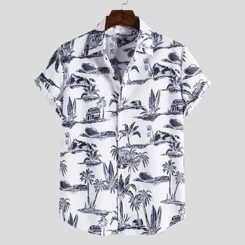 Plus Size 5XL Vyrų Havajų Marškinėliai Gėlių Spausdinti 2021 Kvėpuojantis Streetwear trumpomis Rankovėmis Palaidinė Vasaros Atvartas Atsitiktinis Vyrų Paplūdimio Marškinėliai