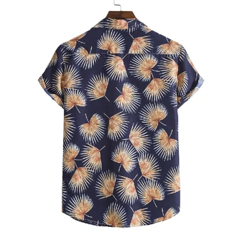 Stilingas Lapų Spausdinimo Havajų Paplūdimys Marškinėliai Vyrams Trumpomis Rankovėmis Quick Dry Mens 