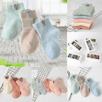 Vaikai Priedai Bamblys Mergaičių Vaikams Kojinės Medvilnės Baby Kojų Šilta 3D Animaciją Mygtuką Kojinės Candy Spalva trumpos Kojinės