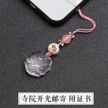 Rožinė kristalų mobiliojo telefono pakabukas 