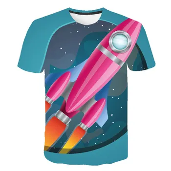 Berniukų/Mergaičių marškinėliai Kosmoso Raketų Spausdinti Atsitiktinis Harajuku Viršūnių vienos Lyties Vaikų Drabužius 4T-14T Mados Kietas trumparankoviai 3D Marškinėlius