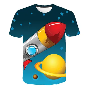 Berniukų/Mergaičių marškinėliai Kosmoso Raketų Spausdinti Atsitiktinis Harajuku Viršūnių vienos Lyties Vaikų Drabužius 4T-14T Mados Kietas trumparankoviai 3D Marškinėlius