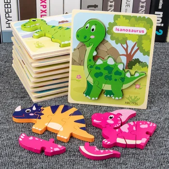 12 stilių Medinės Dėlionės Dėlionės, Žaislai Vaikams, Cartoon dinozaurų Galvosūkiai Žvalgybos Vaikai Anksti Švietimo Žaislai vaikams