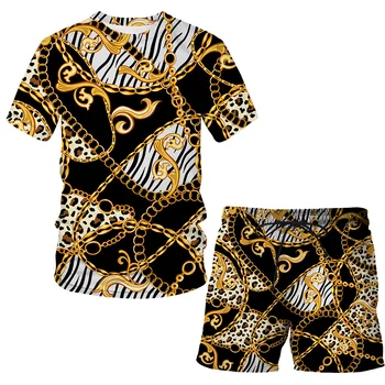 Vasaros Geležinės grandinės 3D Prabanga trumparankoviai Kostiumas Vyras / Moteris, Drabužius, T-marškinėliai + šortai 2 dalių kostiumą Streetwear Vyrų drabužiai.