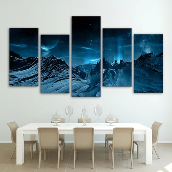 HD Atspausdinta 5 gabalo drobės meno Mėlyna Naktį Ir Kalnų erdvės dangaus Dažymo plakatas sienos meno kambarį Nemokamas pristatymas