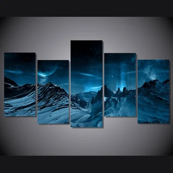 HD Atspausdinta 5 gabalo drobės meno Mėlyna Naktį Ir Kalnų erdvės dangaus Dažymo plakatas sienos meno kambarį Nemokamas pristatymas