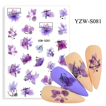 3D Nagų Lipduką Violetinė Akvarelė Lotus Lapų Slankmačiai Folija Lipdukai Geometrijos Nagų Dailės Dekoracijos, Lipdukai, Manikiūro Reikmenys