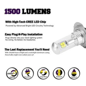 2X 80W H7 CREE LED, COB Lemputė, Rūko Žibintas Balta 6000K Didelės Galios Lempos Šviesus
