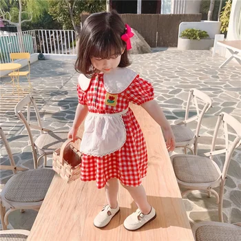 Vasaros mielas pledas lolita stiliaus suknelės mergaitėms 1-6 metų vaikams little princess turndown apykaklės siuvinėjimo trumpomis rankovėmis suknelė