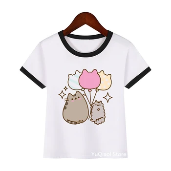 Mielas Animacinių filmų Pilka Katė Spausdinti Kūdikių Drabužiai Mergaitėms T-Shirt Vasaros Top Gražių Vaikų Marškinėlius Baltas Berniukas T Shirt Nuo 3 iki 13 Metų