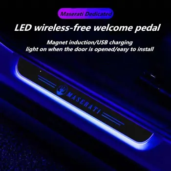 Automobilių Sveiki pedalo lempos automobilių durų slenksčio apdaila durų LED šviesos pedalu spalvinga logotipą Maserati Quattroporte Ghibli Levante
